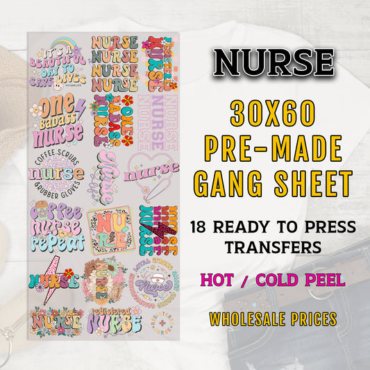 Nurse Gang Sheet, Nurse DTF Transfer, DTF Transfer Ready For Press, Nurse Premade Gang Sheet, Nurse Transfers, Nurse Ready to Press, DTF