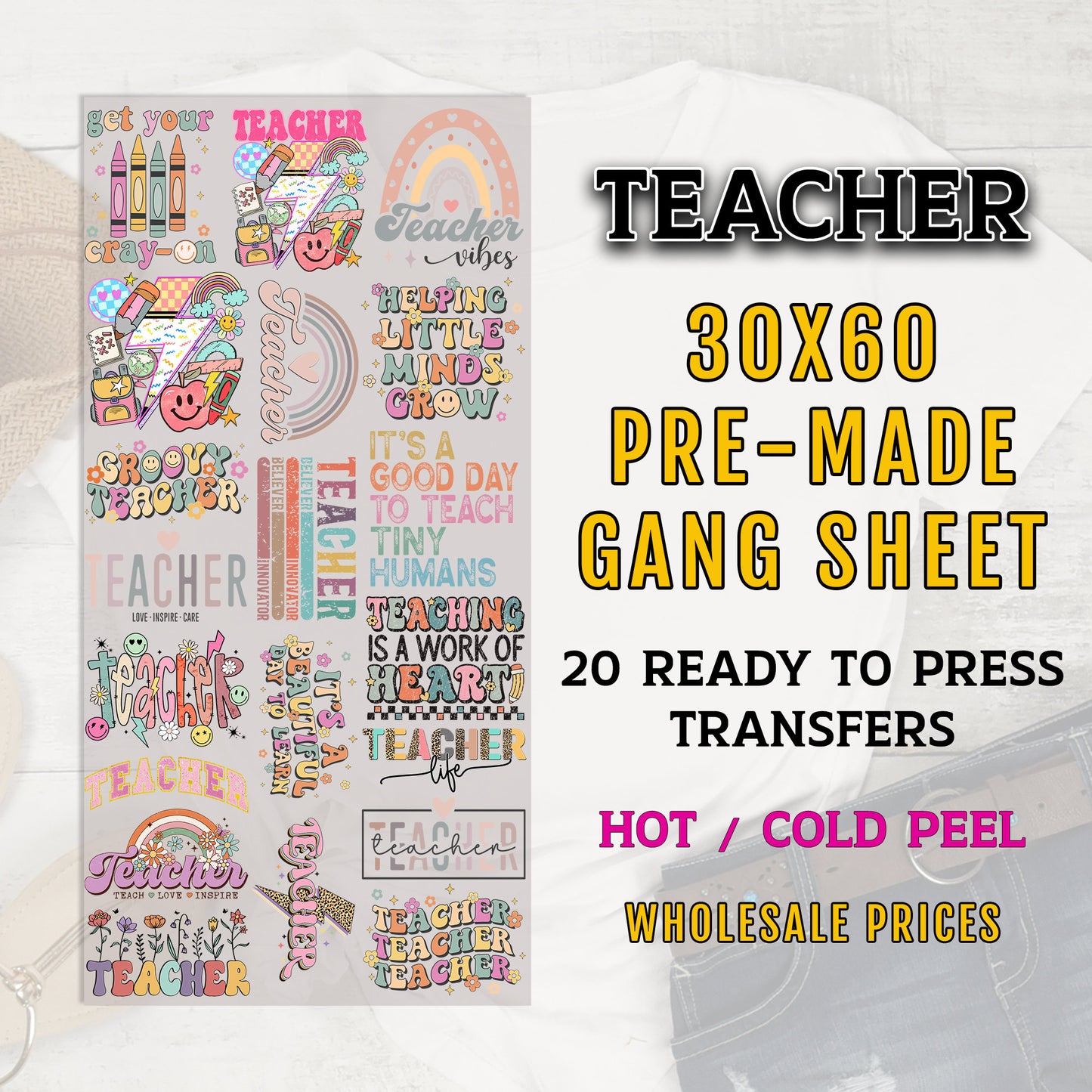 Teacher Gang Sheet, Teacher DTF Transfer, DTF Transfer Ready For Press, Teacher Premade Gang Sheet, Heat Transfer, Teacher Transfers, DTF